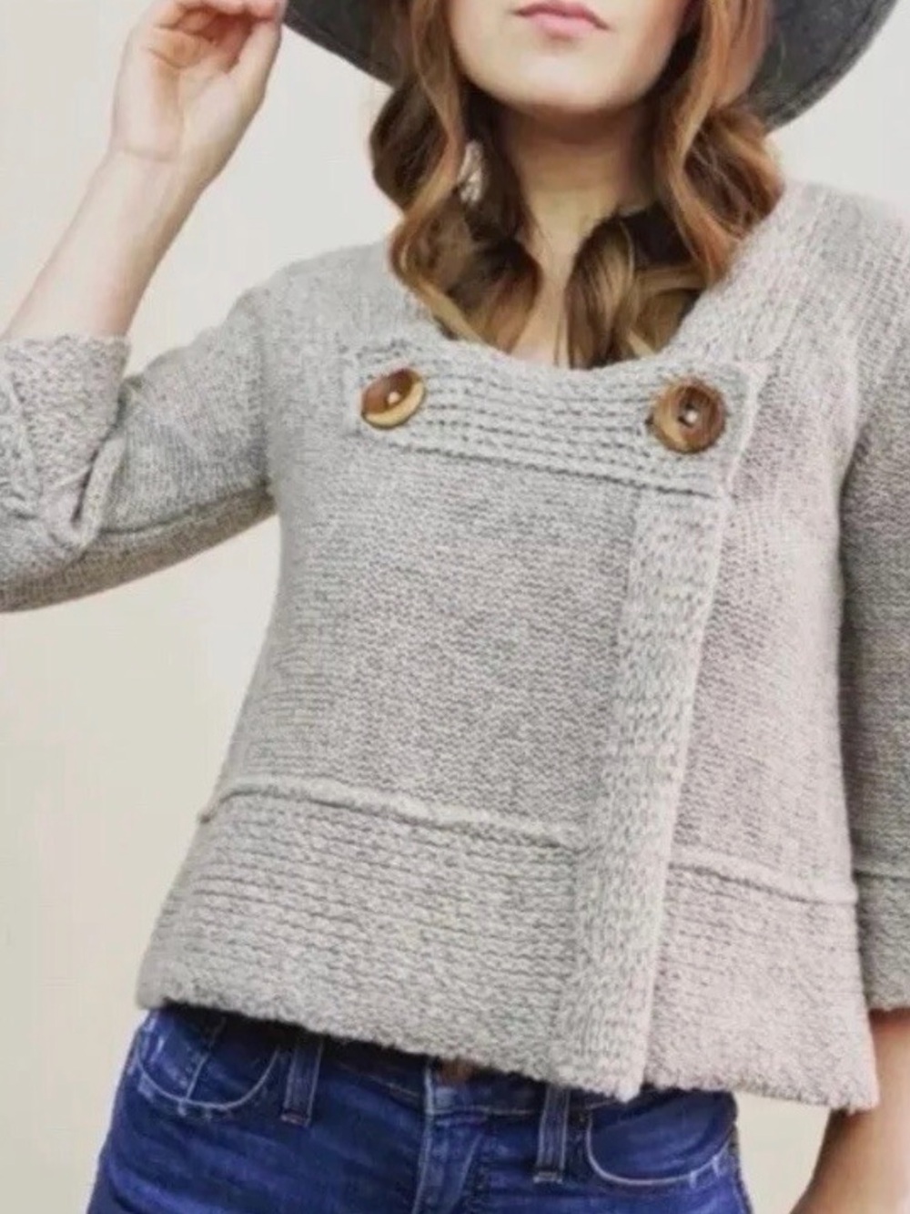 Free People Wool Blend Cropped Knit Sweater Neutral Gray Size S